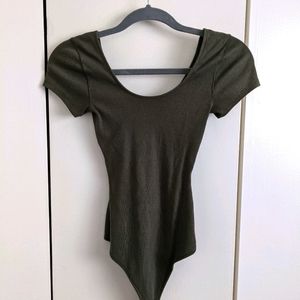 A&F Green Ribbed Short Sleeve Scoop Neck Bodysuit